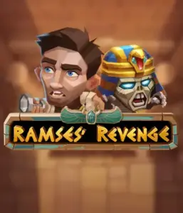 Explore the ancient world of the Ramses' Revenge game by Relax Gaming, featuring a frightened explorer and a terrifying mummy set against an Egyptian tomb backdrop. This image captures the excitement of tomb exploration, perfect for fans of Egyptian-themed slots, delivering a gripping gaming experience. 